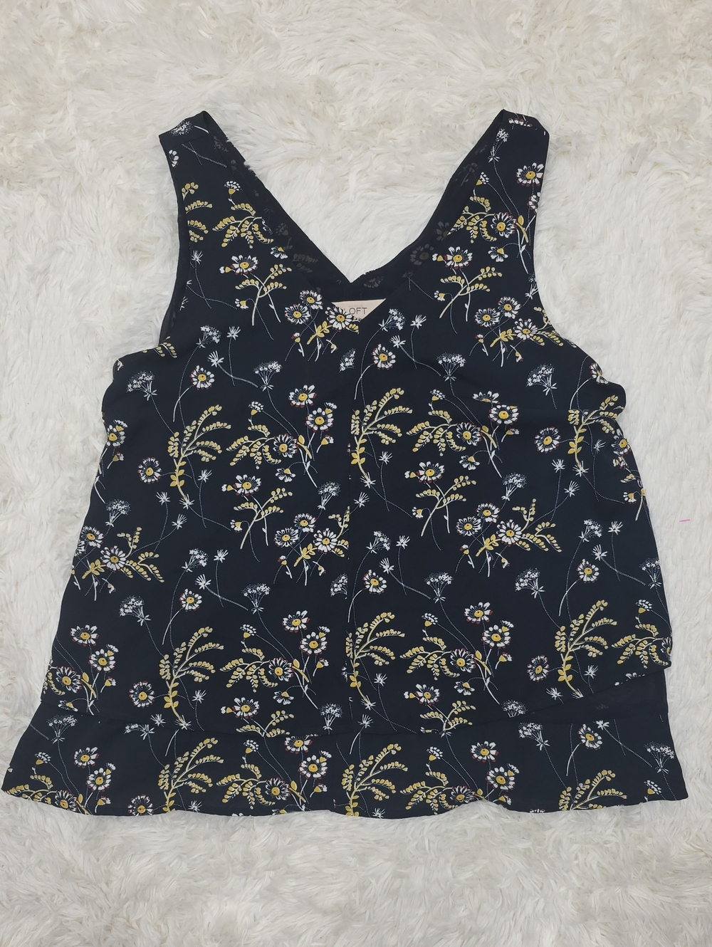 LOFT - Navy Floral V-Neck Top. Size S